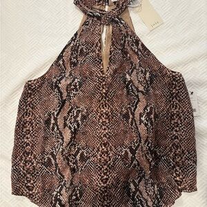 Joie NWT Cedra B Brown and Black Snakeskin Print Halter Top Large